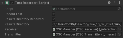 Inspector view of the TestRecorder.cs component