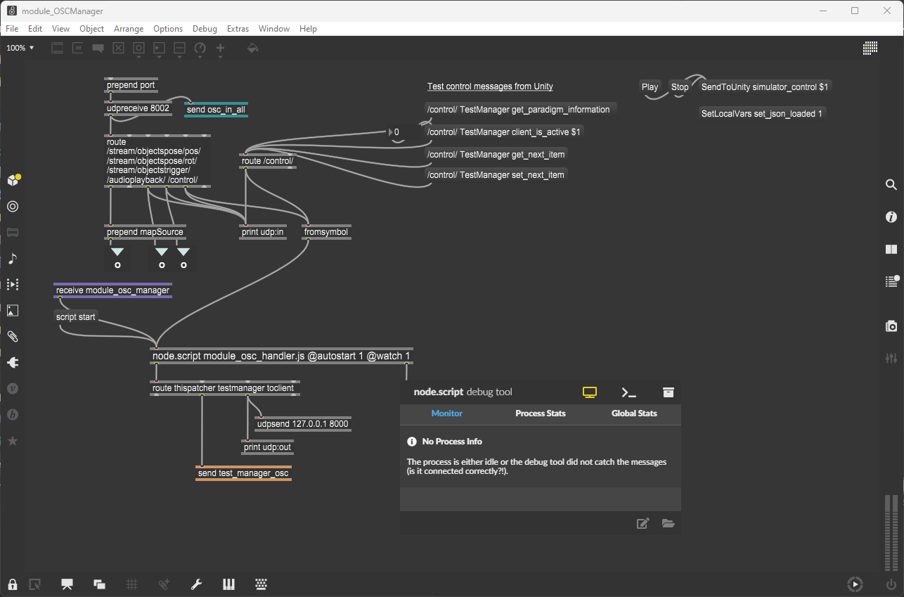 Patcher view of the OSC module